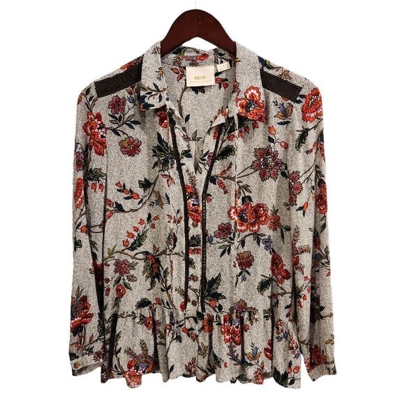 Anthropologie Maeve Janie Top Flounced Peasant Blouse Size 4 Floral - Picture 3 of 10